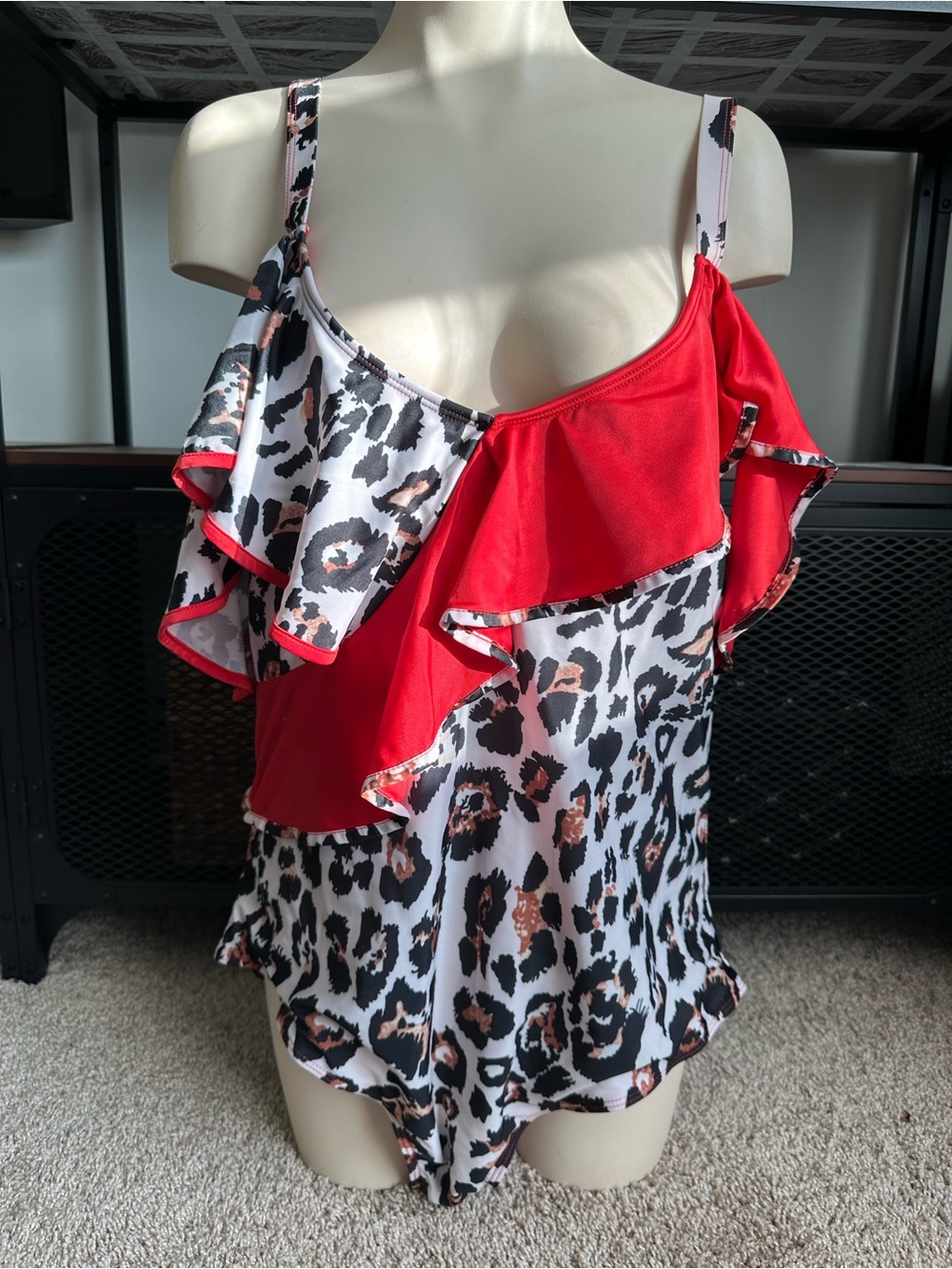 Red Leopard Ruffle One-Piece Swimsuit - Women's Swim